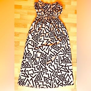 Sexy Abstract shape retro strapless beige summer Maxi Dress
